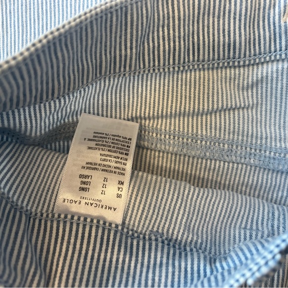 American Eagle Super High-Rise Baggy Wide Leg blue white striped carpenter pants - Picture 6 of 7